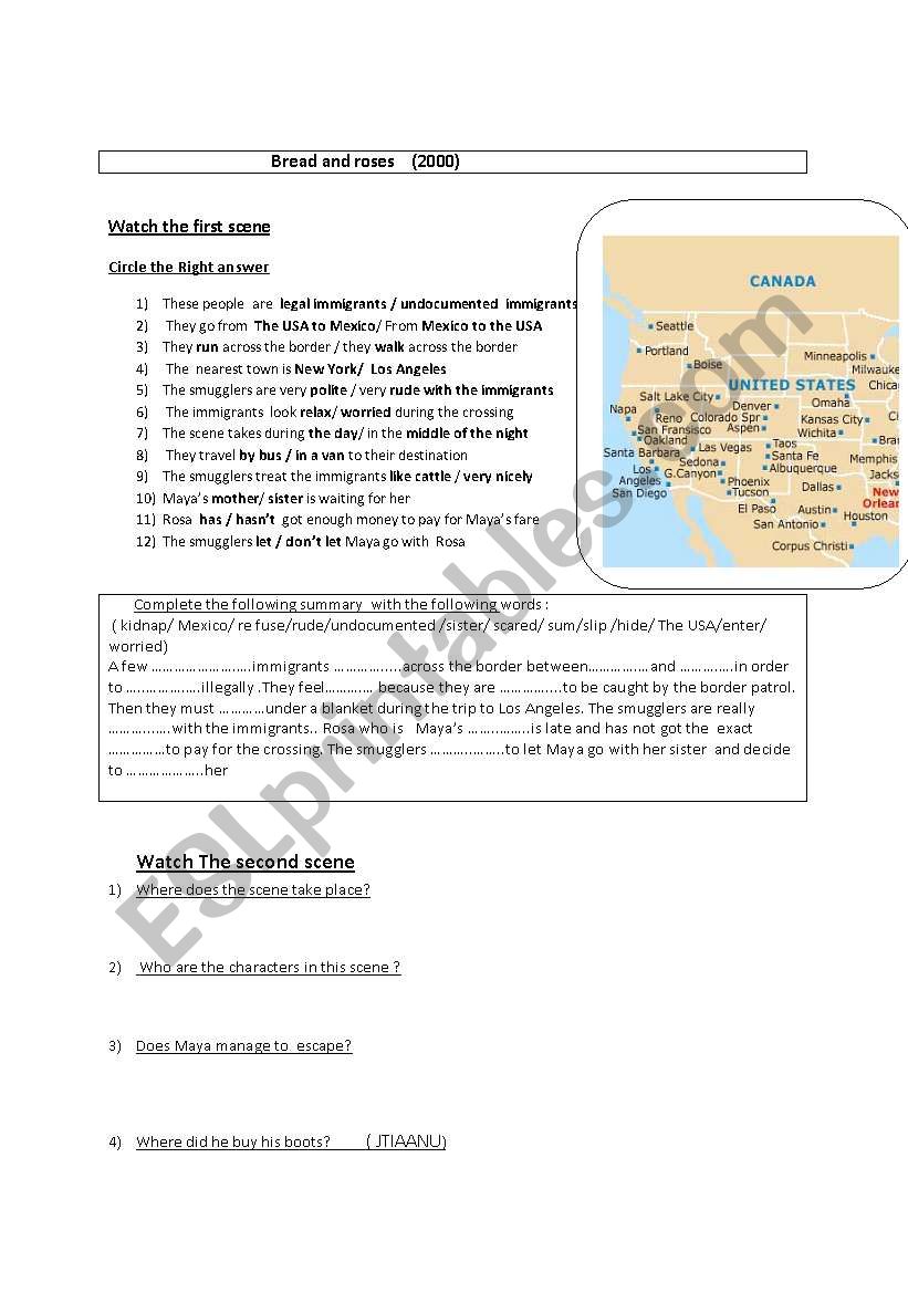bread and roses  worksheet