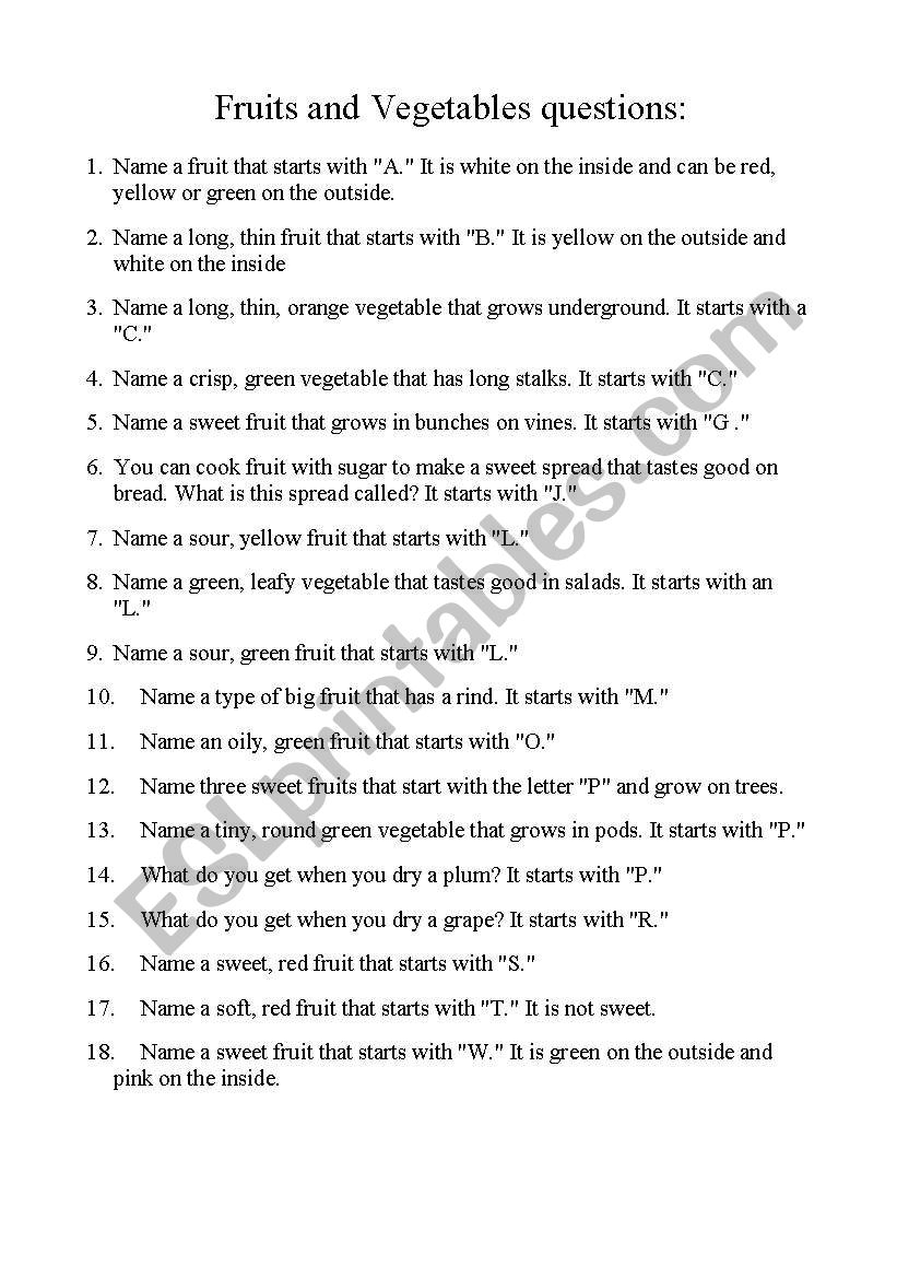 Fruit and Vegetable A-Z Questions