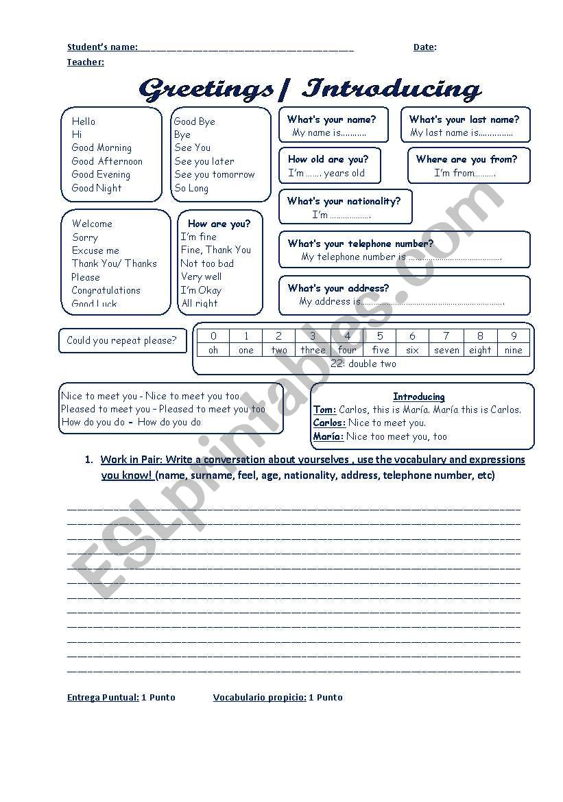 Greetings ans Introcucing worksheet