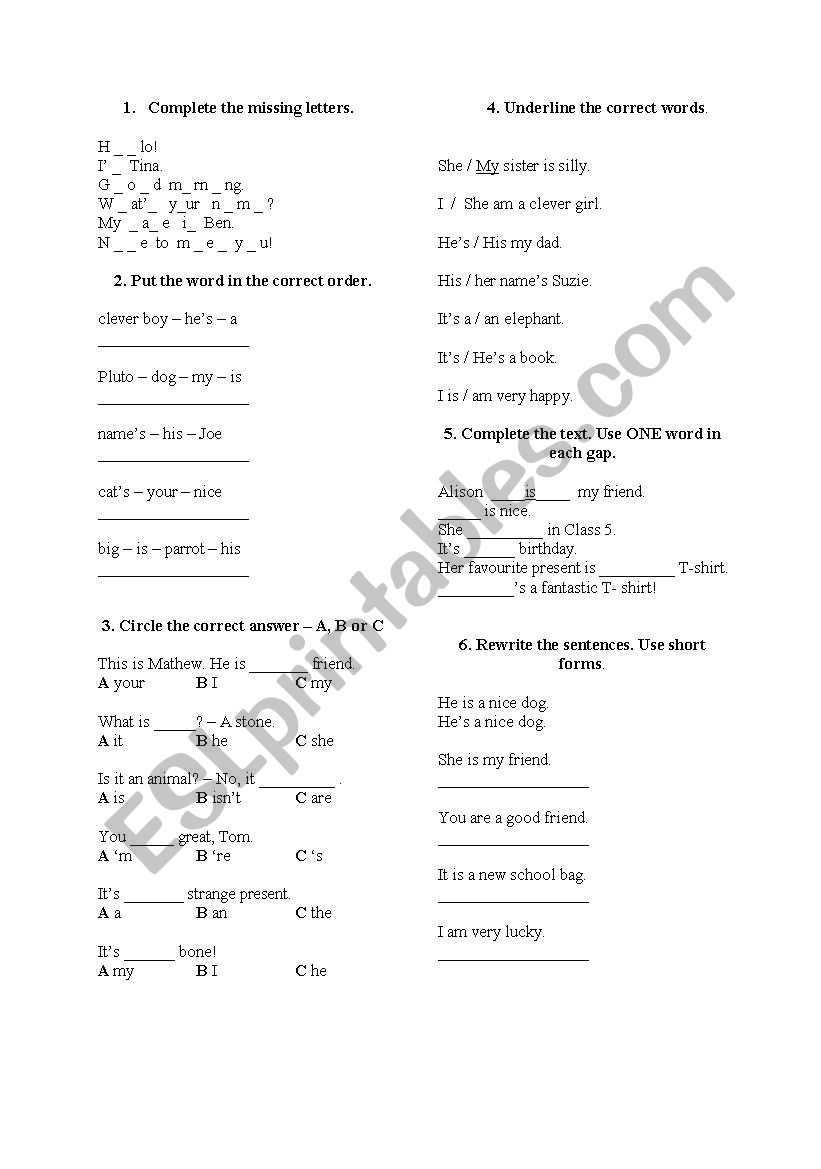 Revision of grammar worksheet