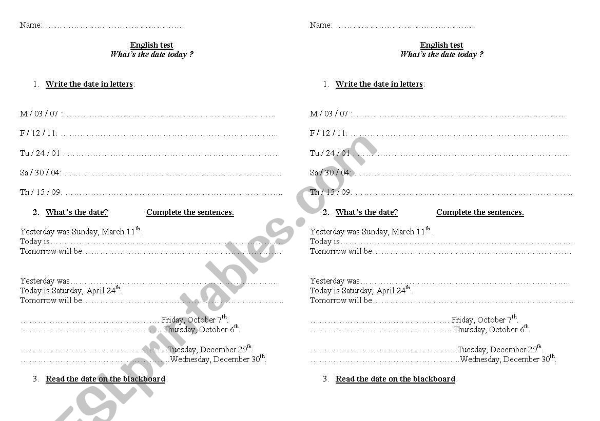 The date worksheet