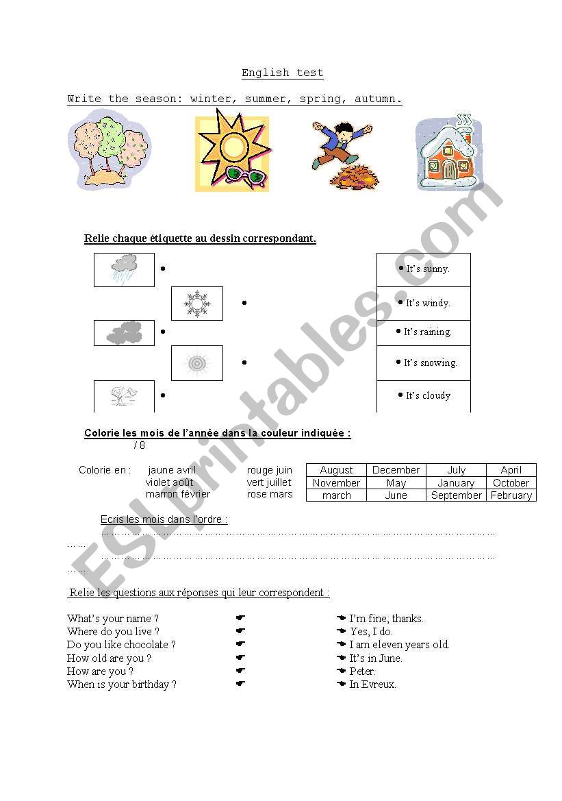 english test worksheet