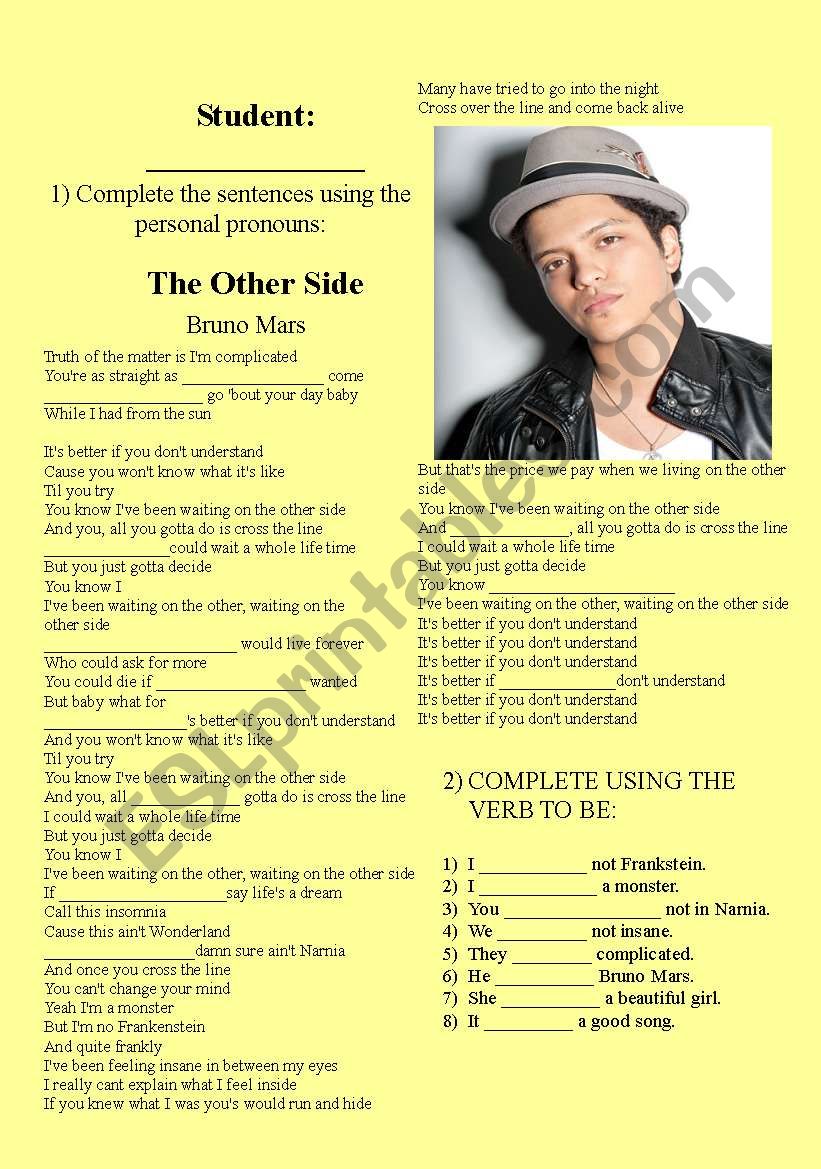 SONG BRUNO MARS worksheet