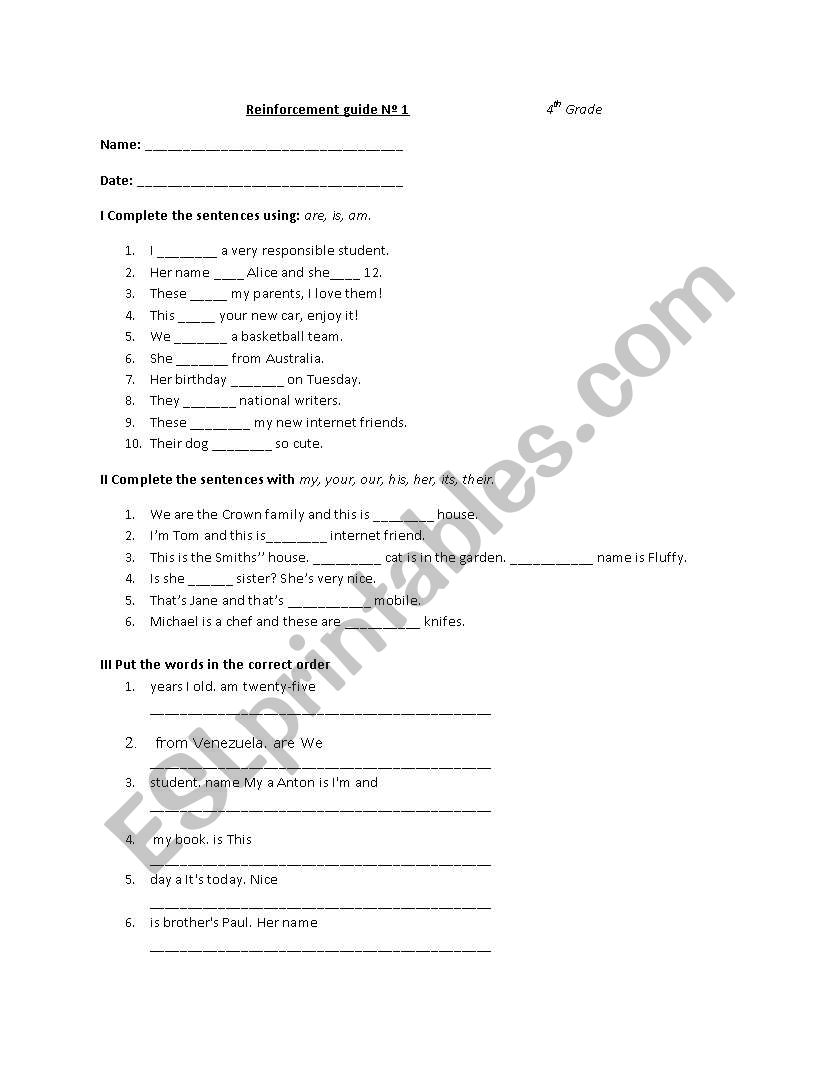 Verb to be worksheet