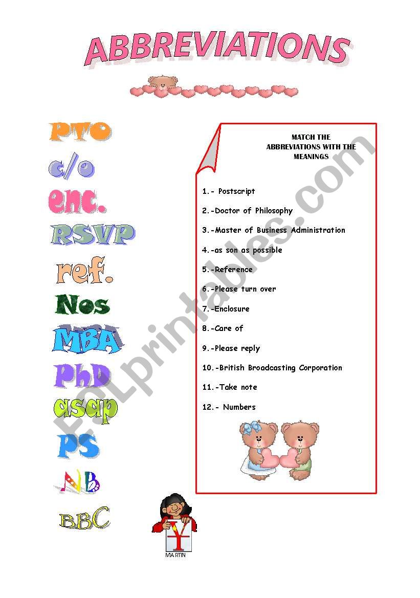 ABBREVIATIONS worksheet