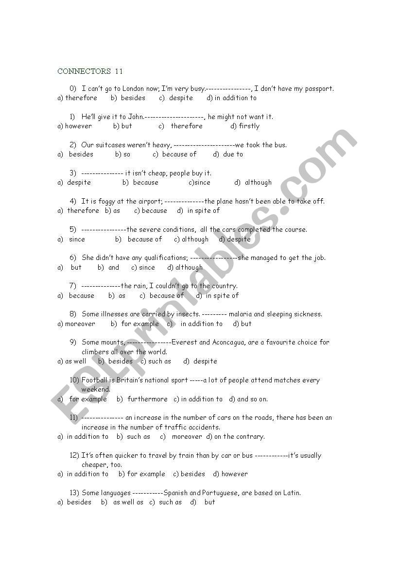 CONNECTORS 11a worksheet