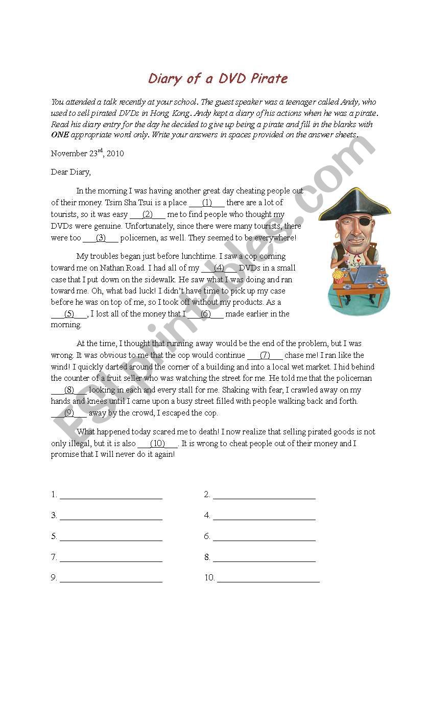 Diary of a DVD Pirate worksheet