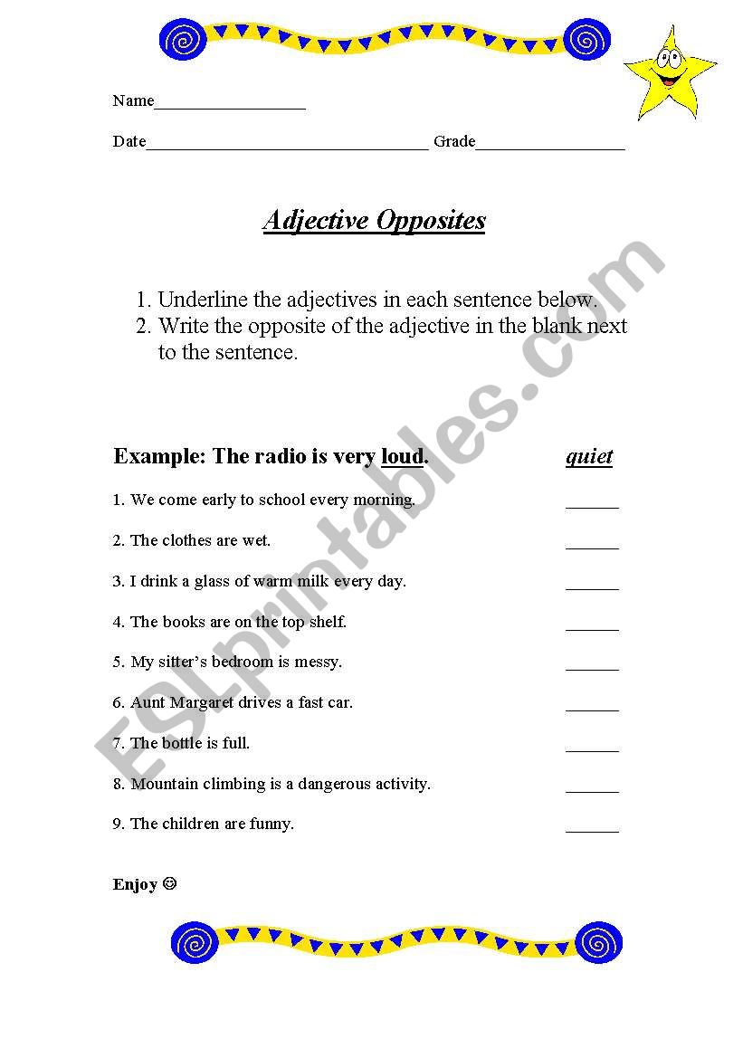 Adjective Opposites worksheet
