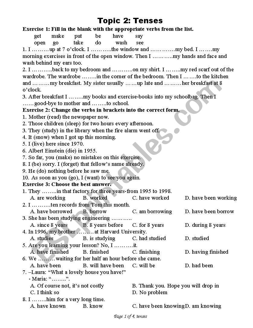 topic:tenses worksheet
