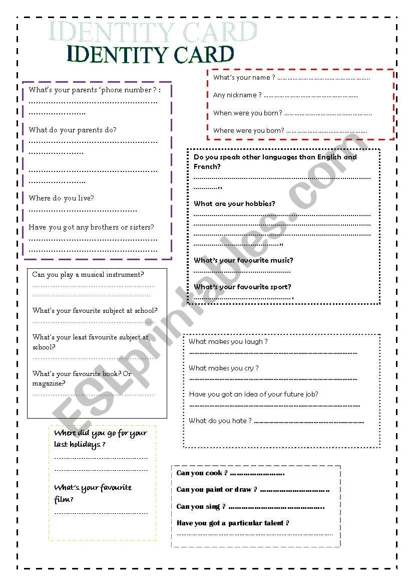 ID Card for the first lesson! worksheet