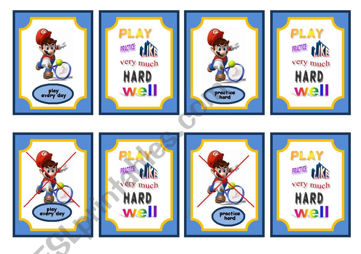 Sports-Simple present and adverb game cards-set 4 of 5 tennis