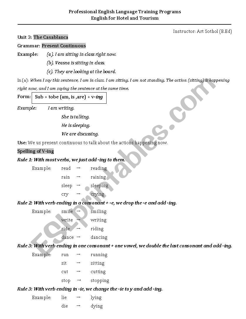 Present Continuous worksheet