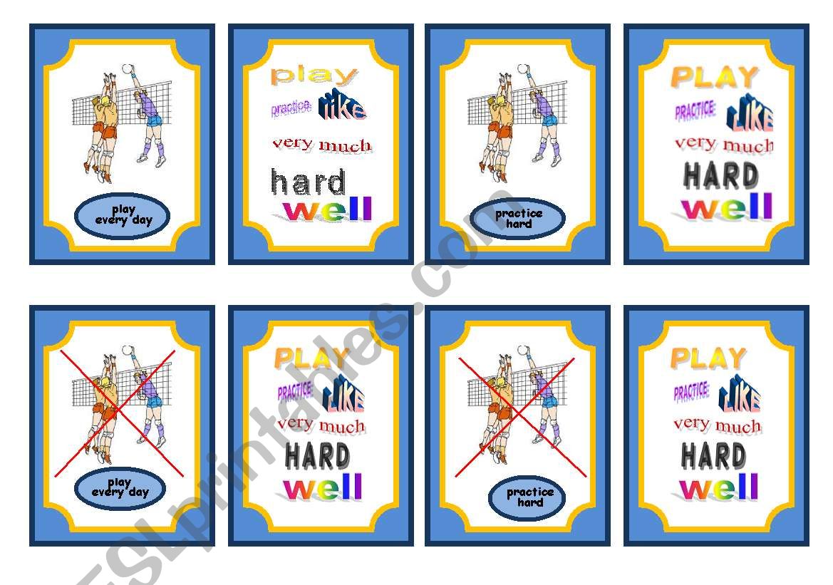 Sports-Simple present and adverb game cards-set 5 of 5 volleyball