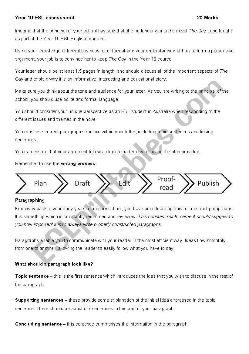 The Cay - Formal Letter Task worksheet