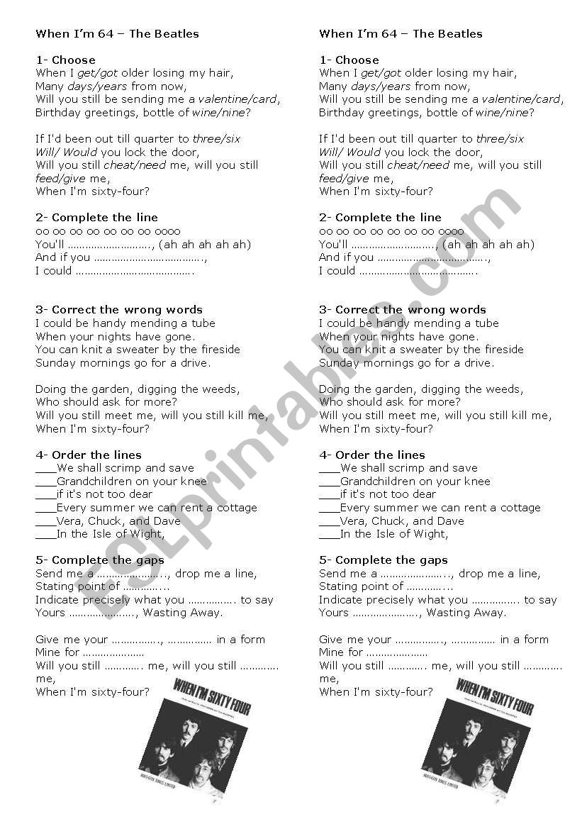 When Im 64 - The Beatles worksheet