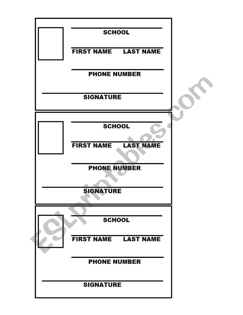 Student ID Card worksheet