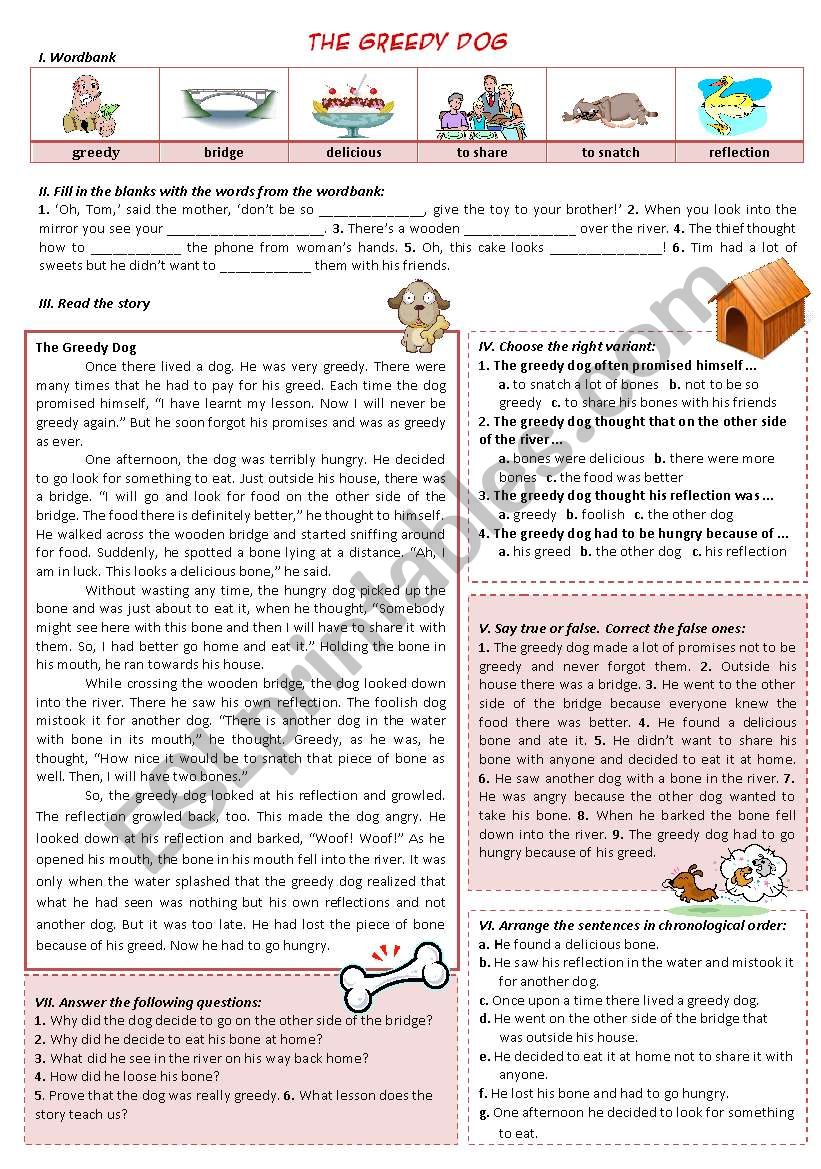 The Greedy Dog - Reading Comprehension - Esl Worksheet By Catherine Shutik