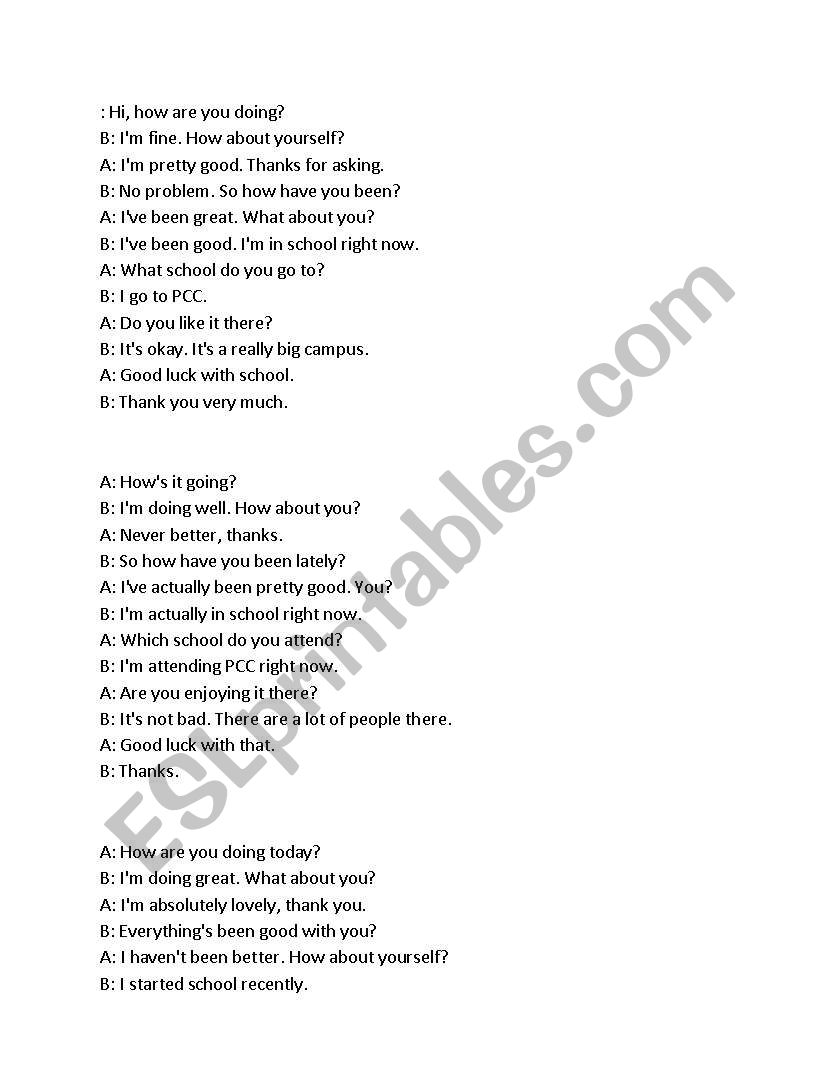 beginners conversations worksheet