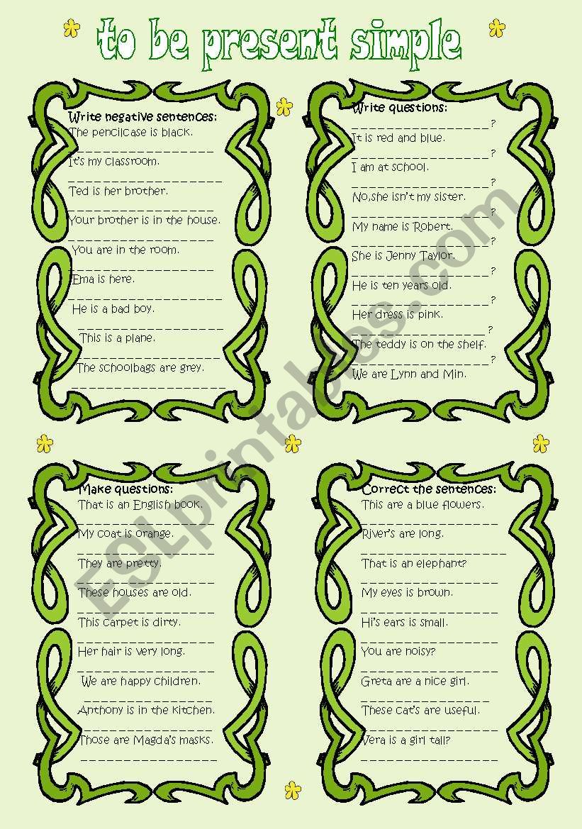 to be - present simple worksheet