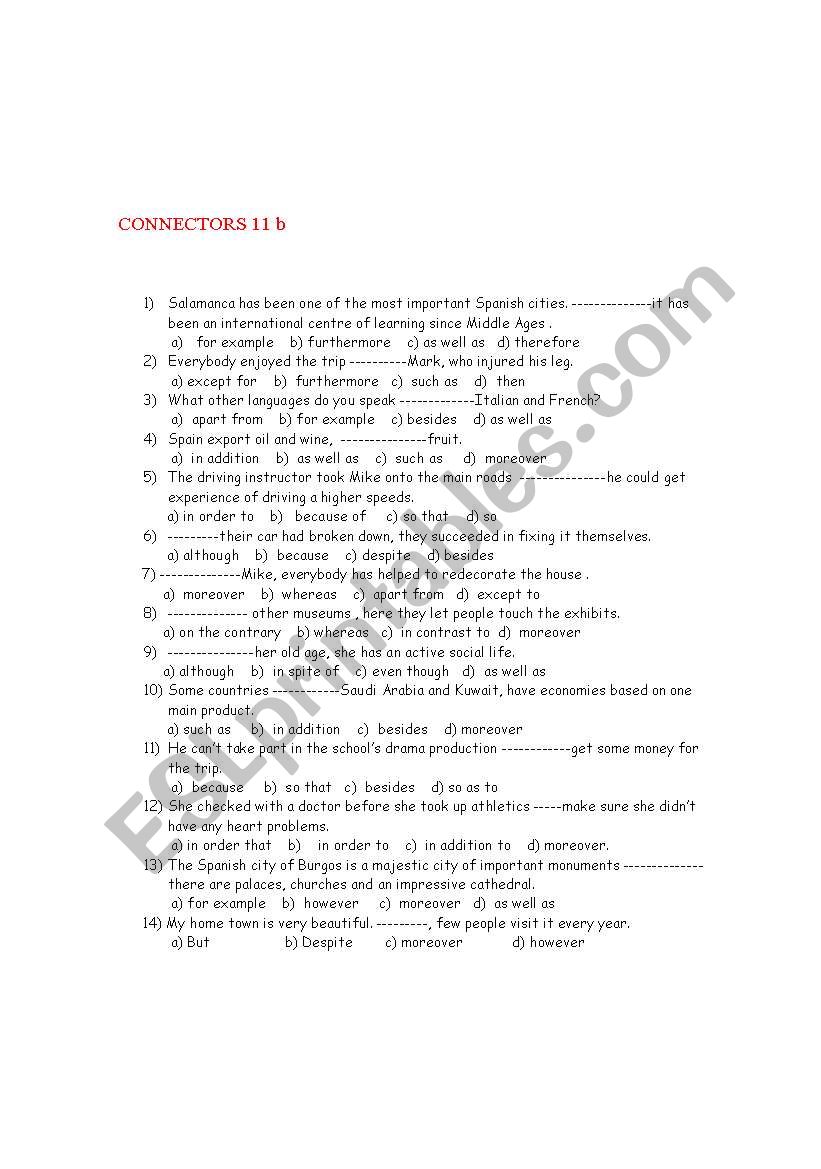 CONNECTORS 11b worksheet