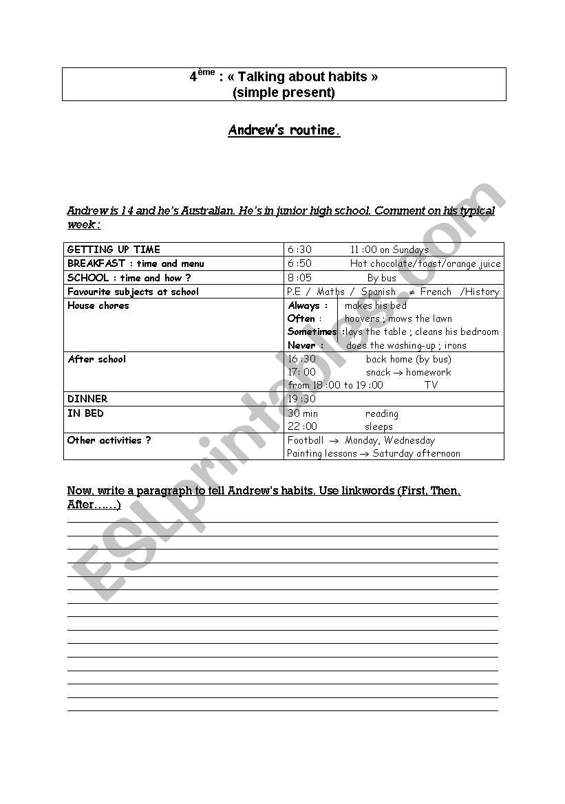 Andrew´s routine worksheet
