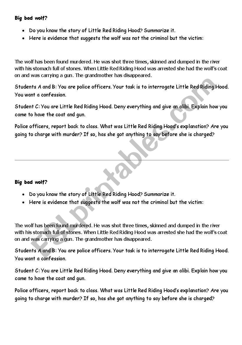 wolf worksheet