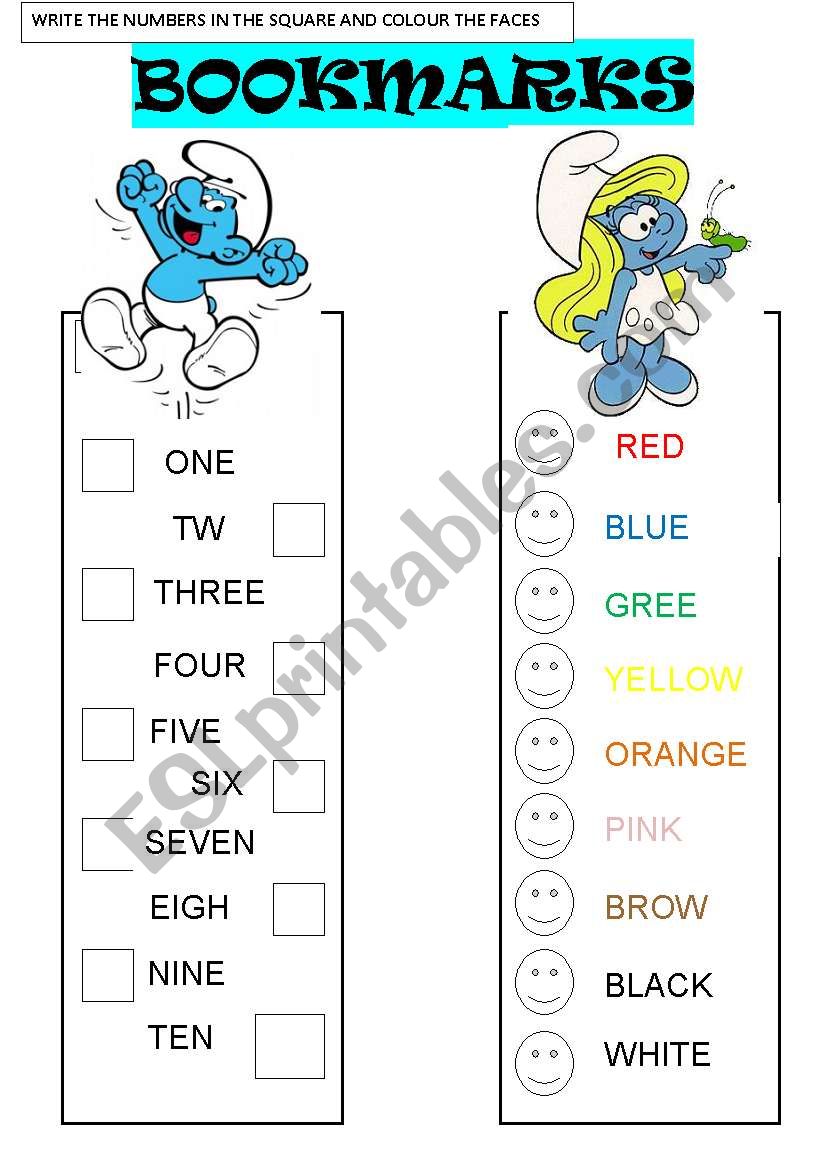 BOOKMARKS worksheet