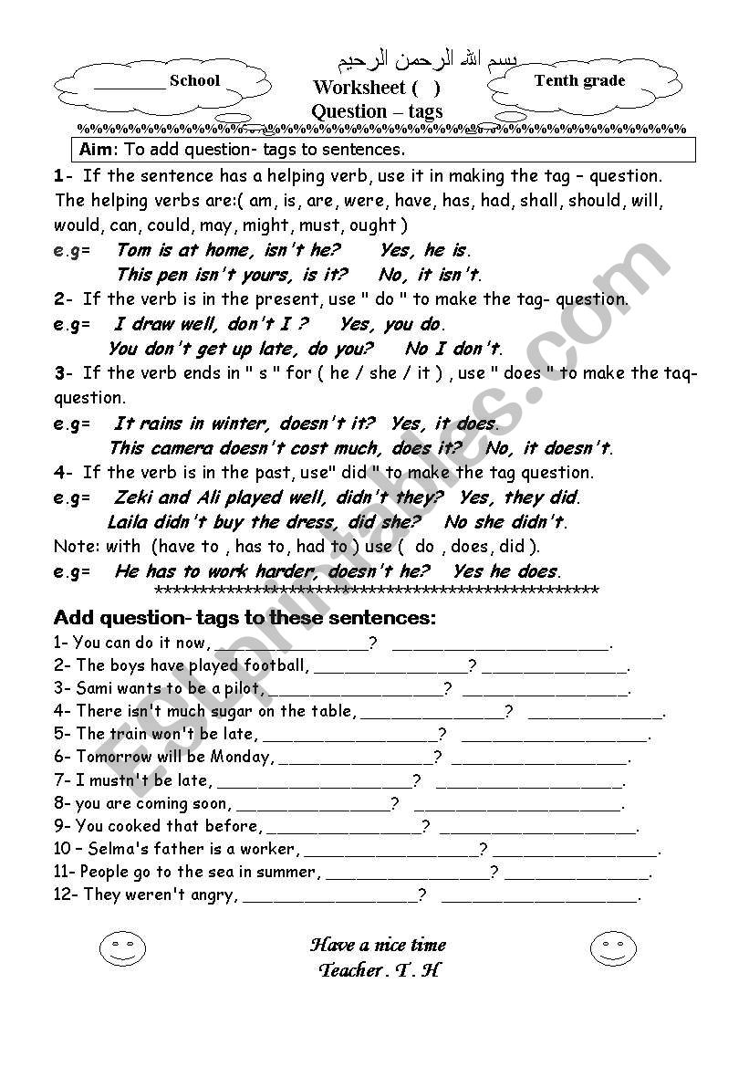 Question tags worksheet