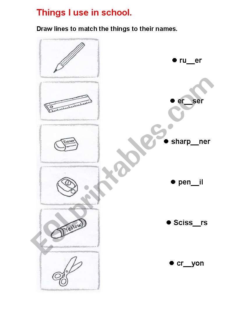 Things I use in school. worksheet