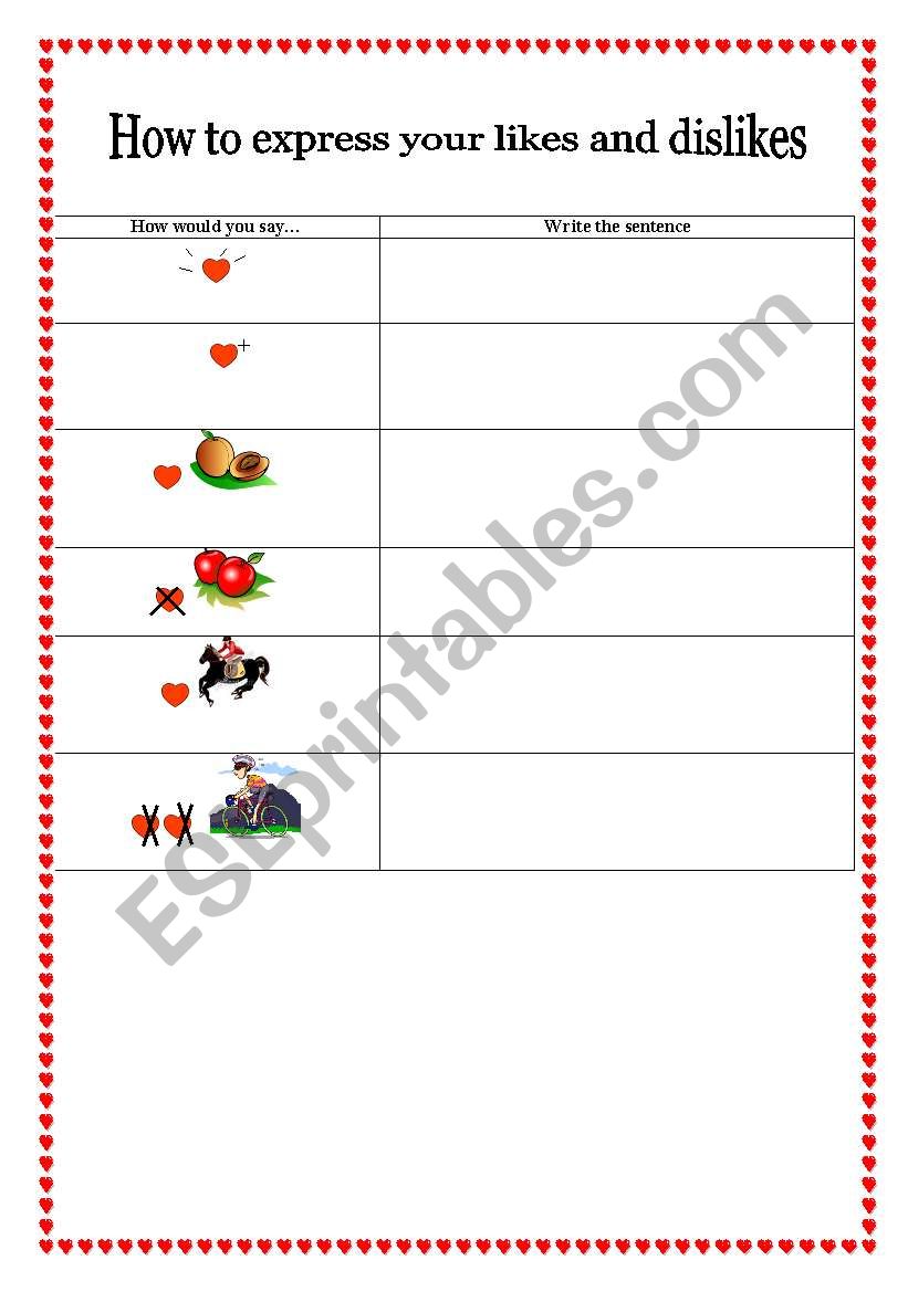 likes and dislikes worksheet