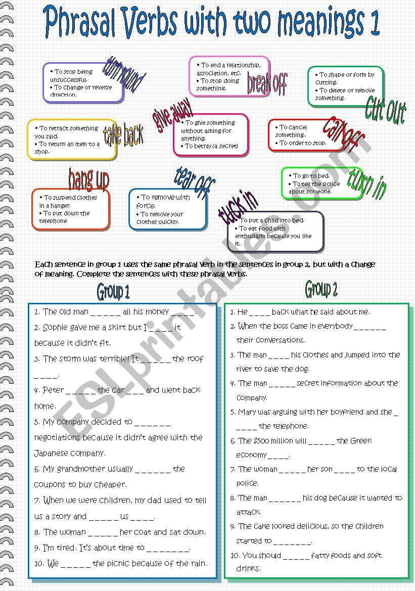 Phrasal Verbs with two meanings 1/3