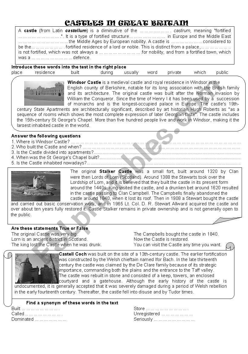 Castles in Britain worksheet