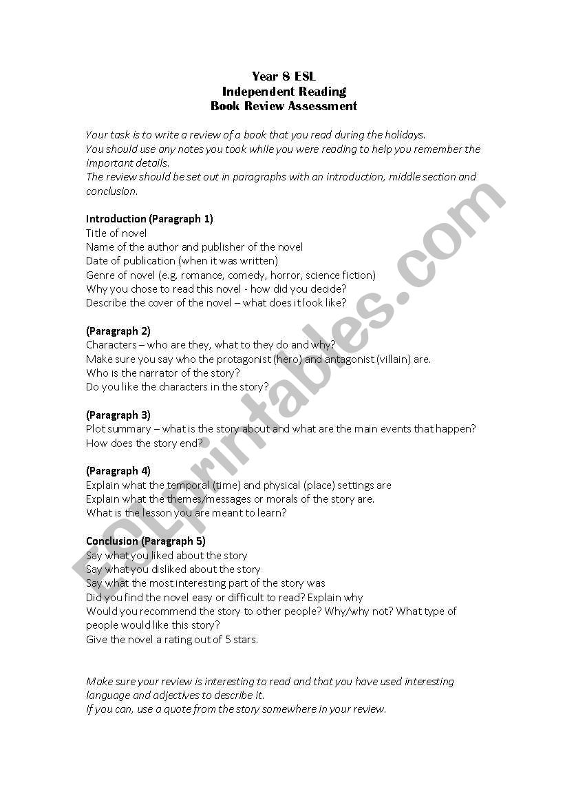 book review plan worksheet