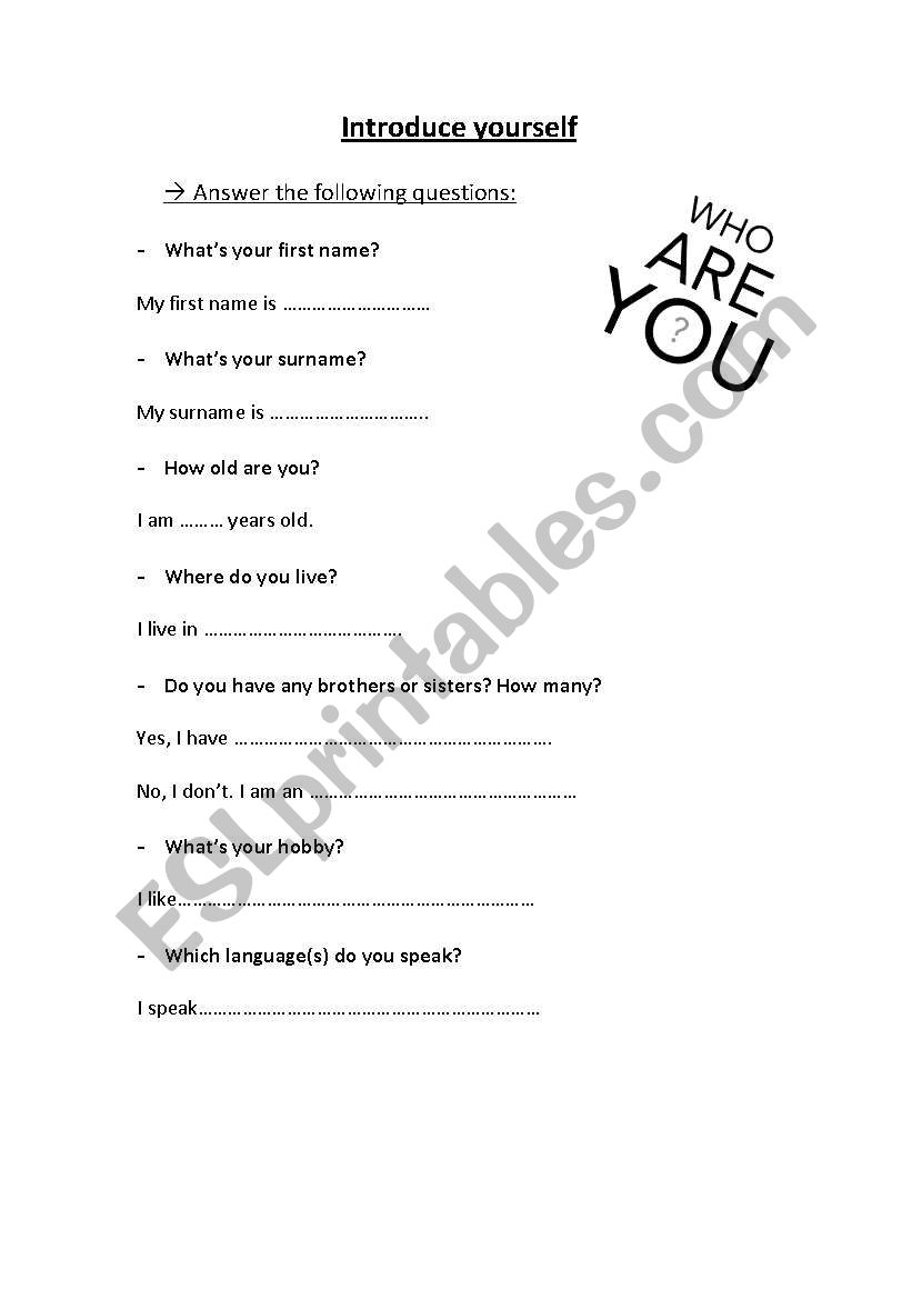 Introduce yourself worksheet