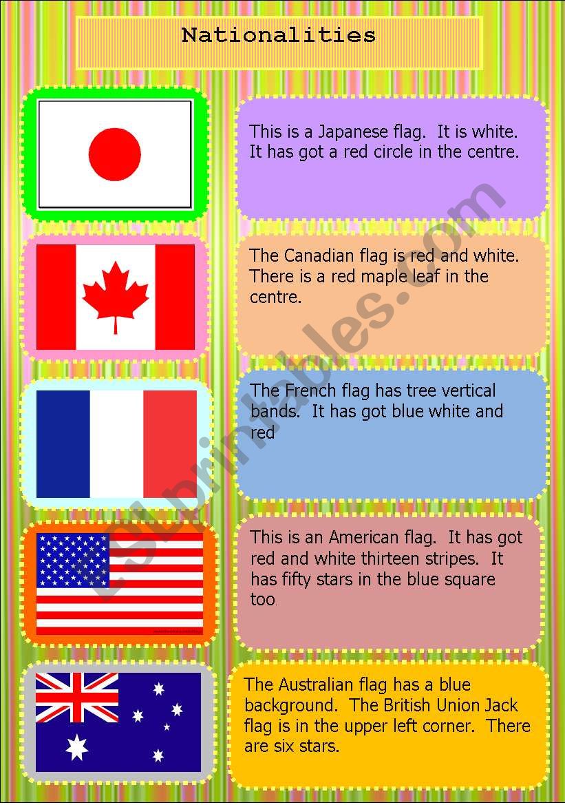 Nationalities & flag worksheet