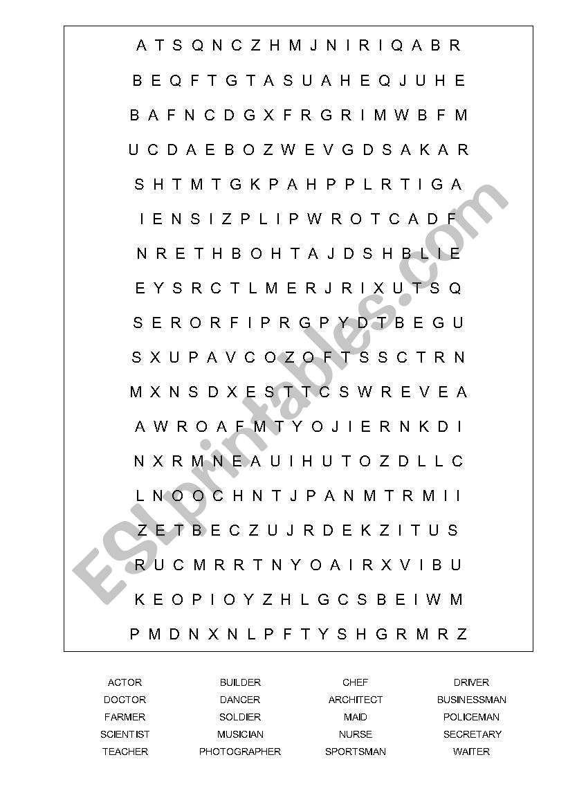 Occupation Wordsearch worksheet