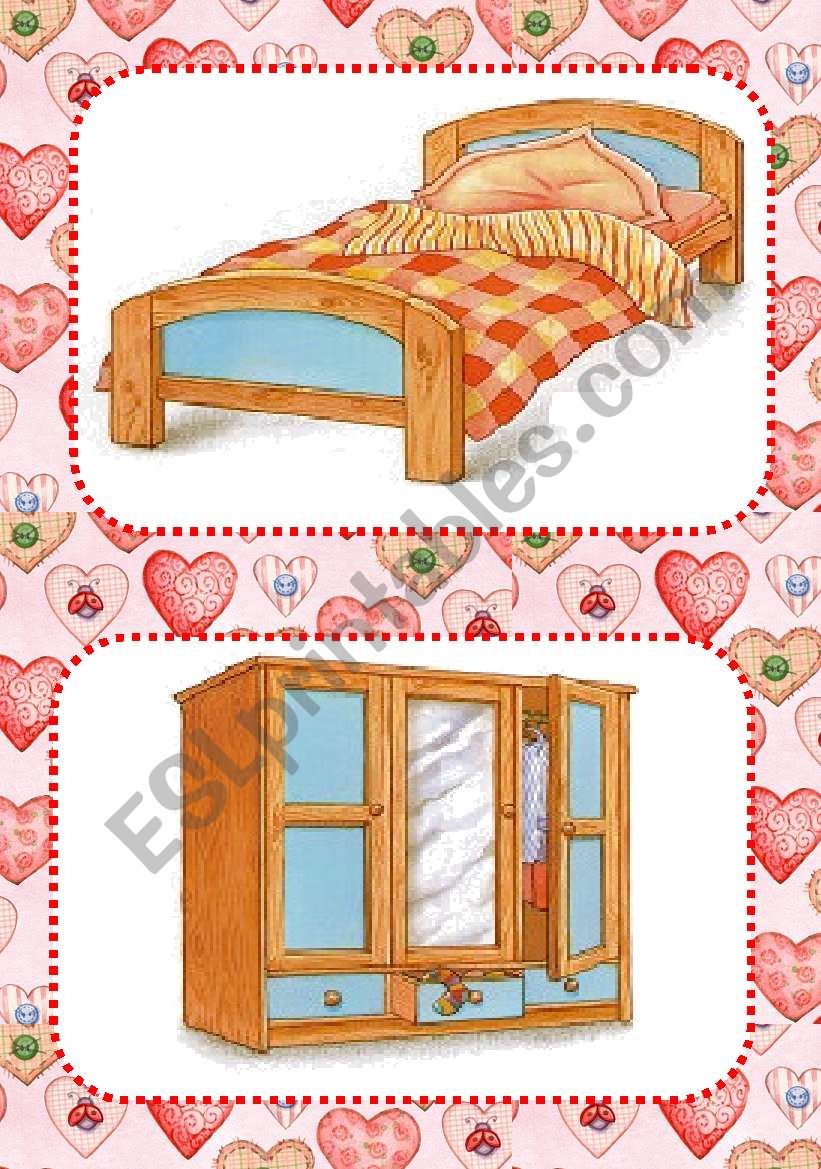 BEDROOM FURNITURE FLASH CARDS worksheet