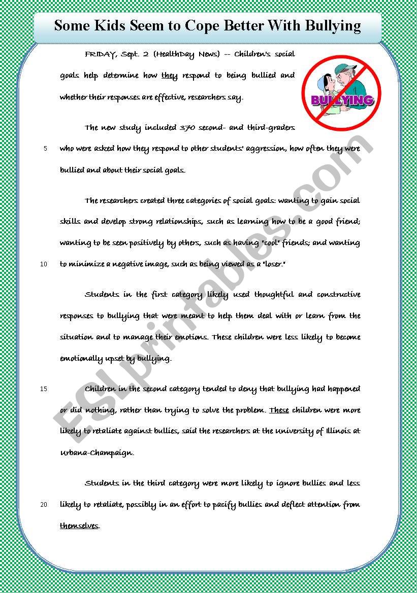 DEALING WITH BULLYING worksheet