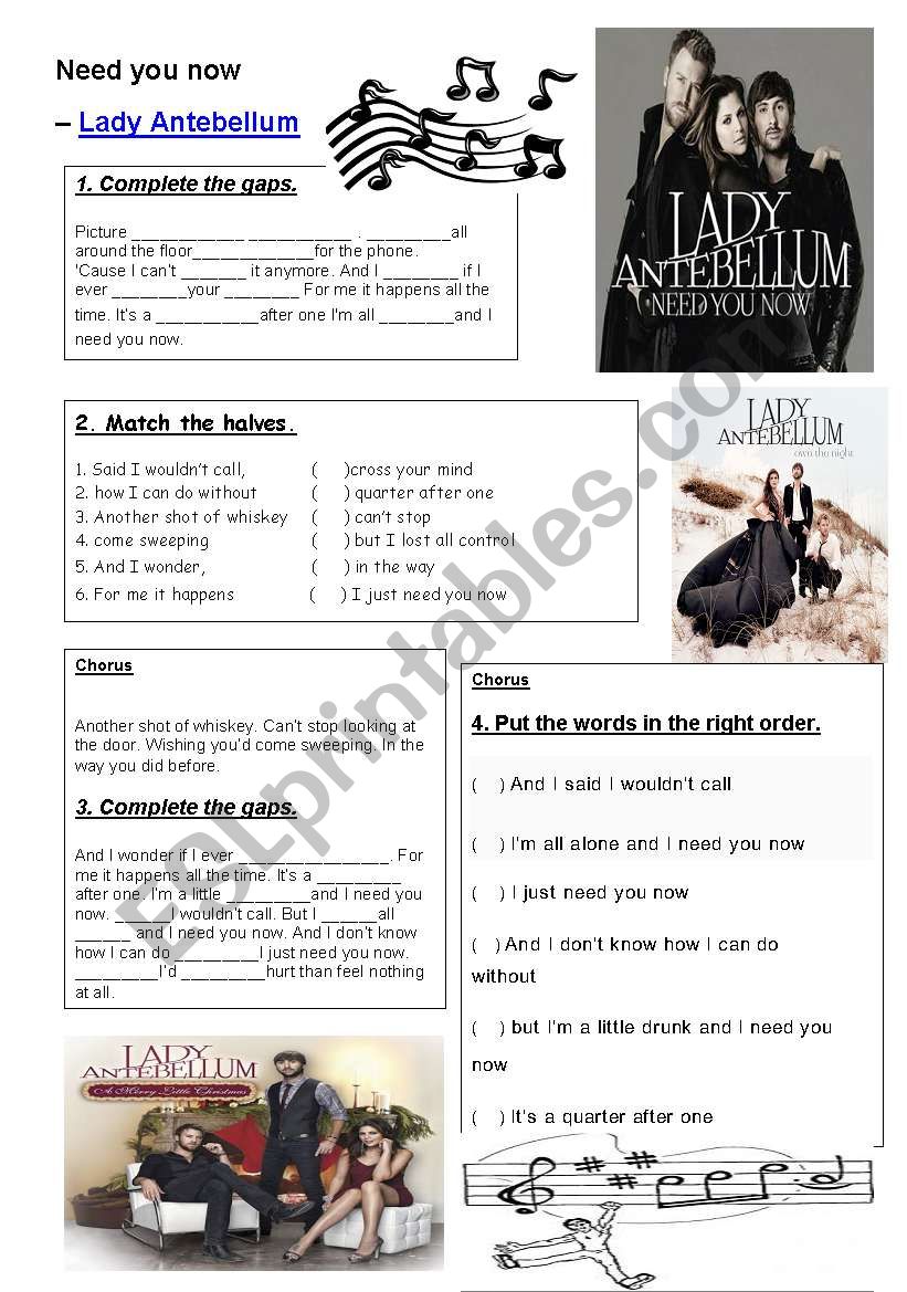 Song need you now  worksheet