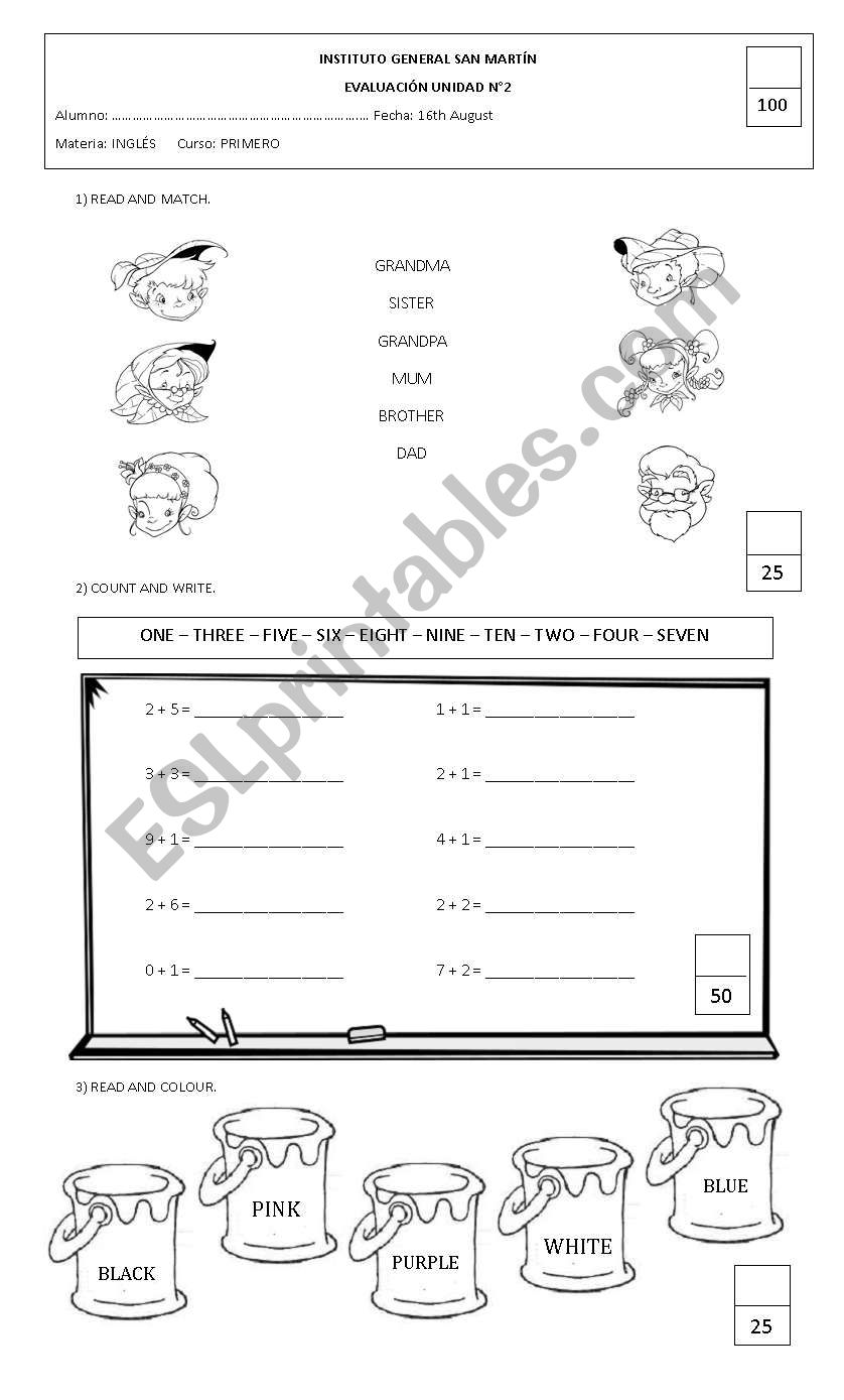 TEST (Family members, colours and numbers)