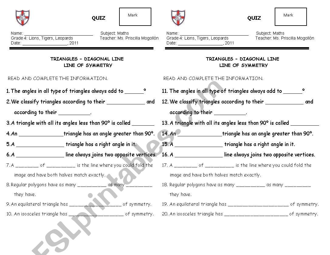 Properties worksheet