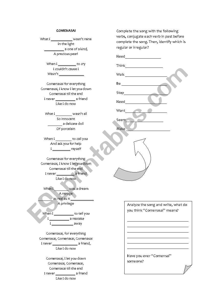 Gomenasai-past verbs practice worksheet