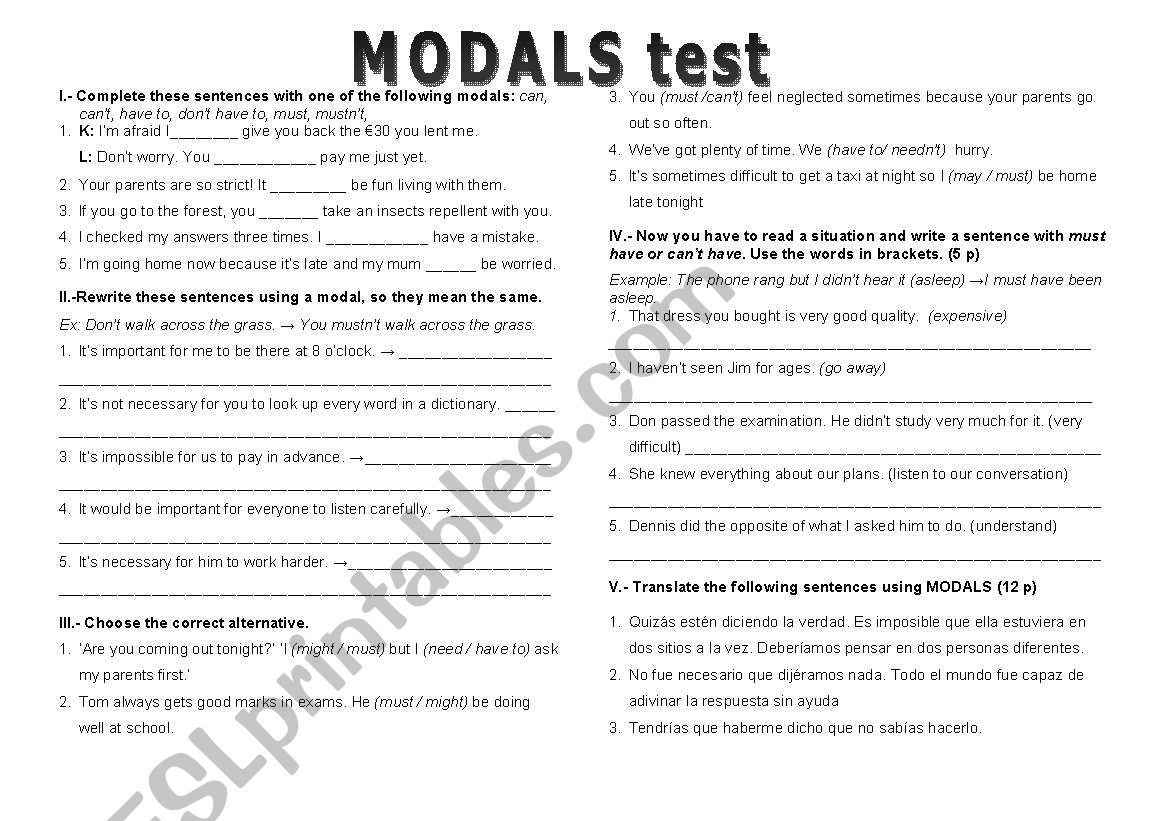 MODAL TEST worksheet