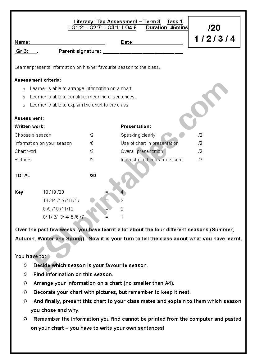 My favourite season worksheet