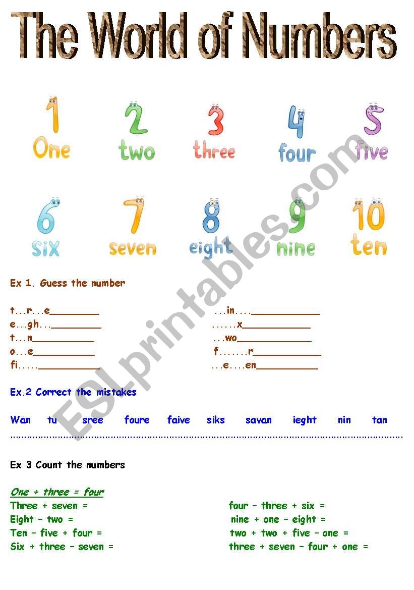 The world of numbers worksheet