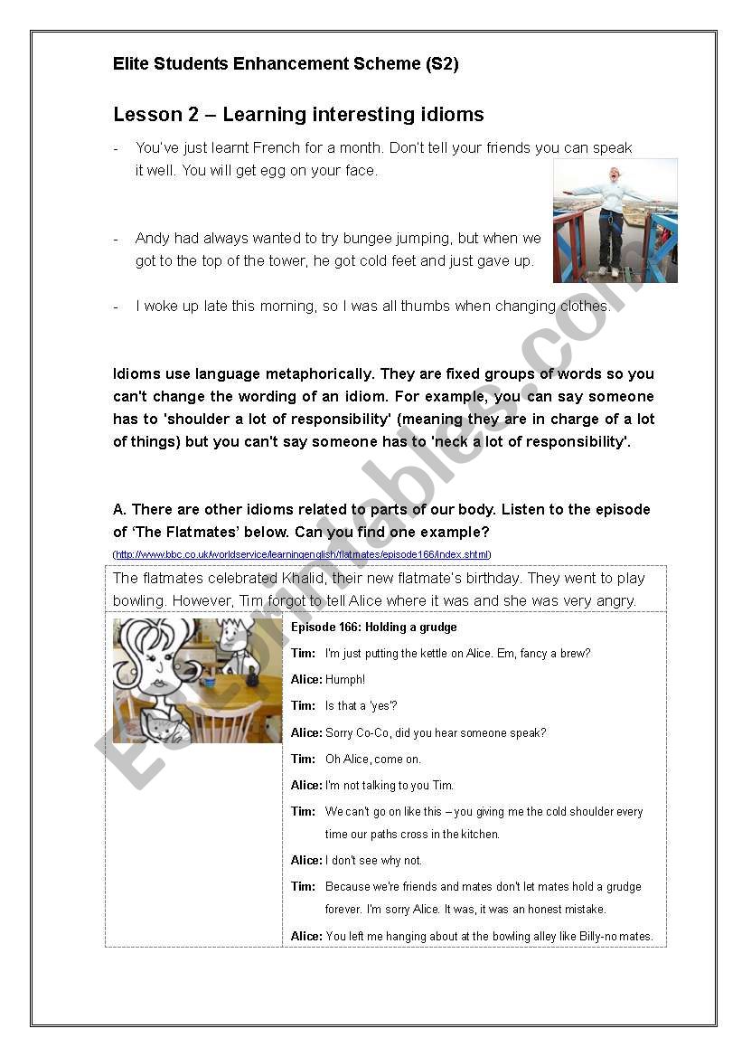 Learning interesting idioms worksheet