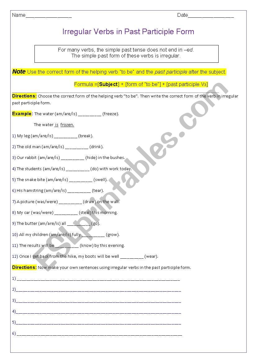 irregular verbs in past participle using Verb to be