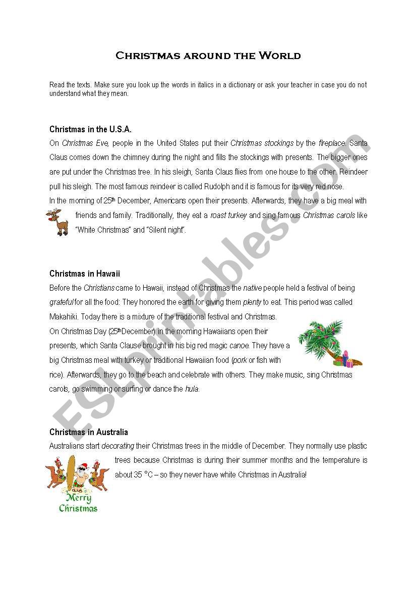 Christmas around the world worksheet