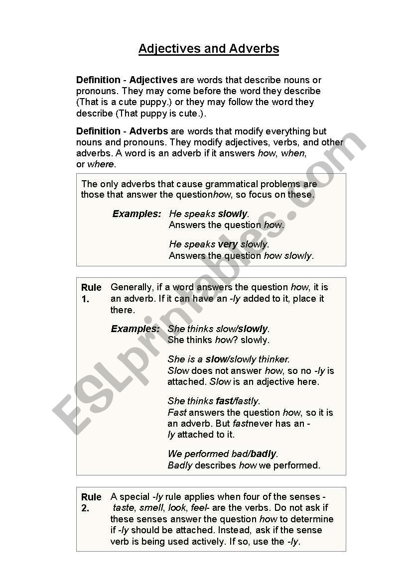 adverbs and adjectives worksheet