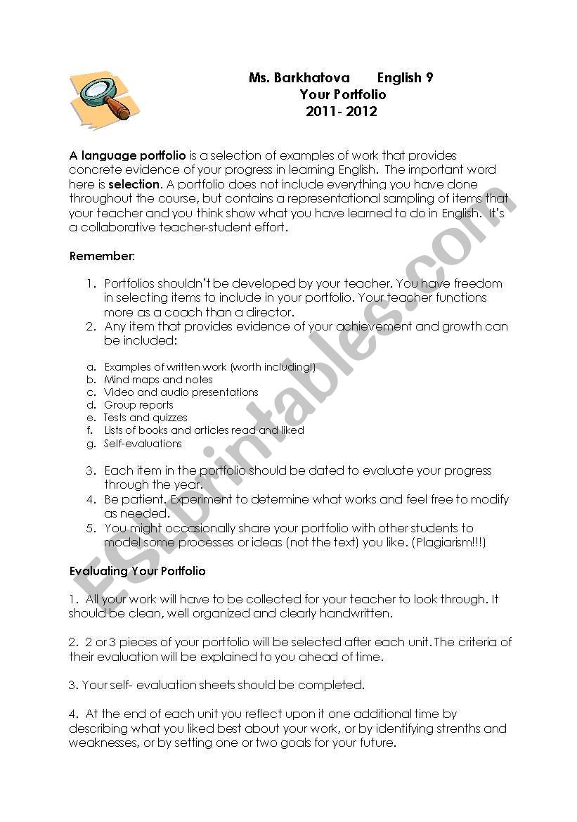 Portfolio worksheet